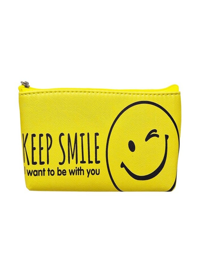 Sidak Smiley Printed Pencil Pouch with Zipper Lock for Kids, Birthday Party Return Gift, Pencil Box, Stationery Pouch, Pencil Pouch for Kids (Yellow) - Image 1